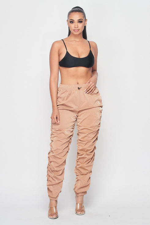Metallic Reflective Pants Hip Hope Harem Joggers - Beige - SohoGirl.com